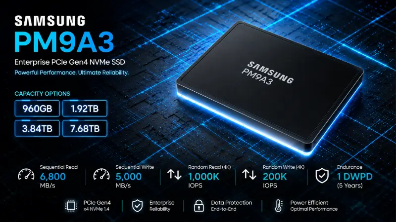 So sánh chuẩn U.2 và E1.S trên SSD Samsung PM9A3